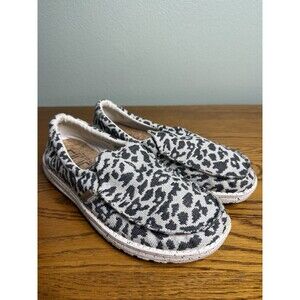 Hey Dude Womens Misty Woven Cheetah Grey Size 9 Slip On Walking Comfort Shoes